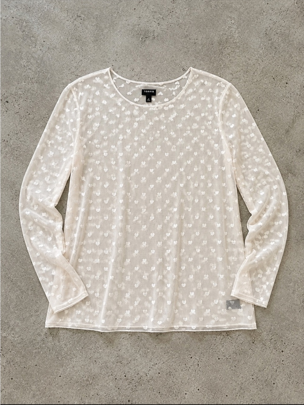 Torrid Sheer Heart Mesh Crew Neck Long Sleeve Top 4X Cream Festival 2025 NEW